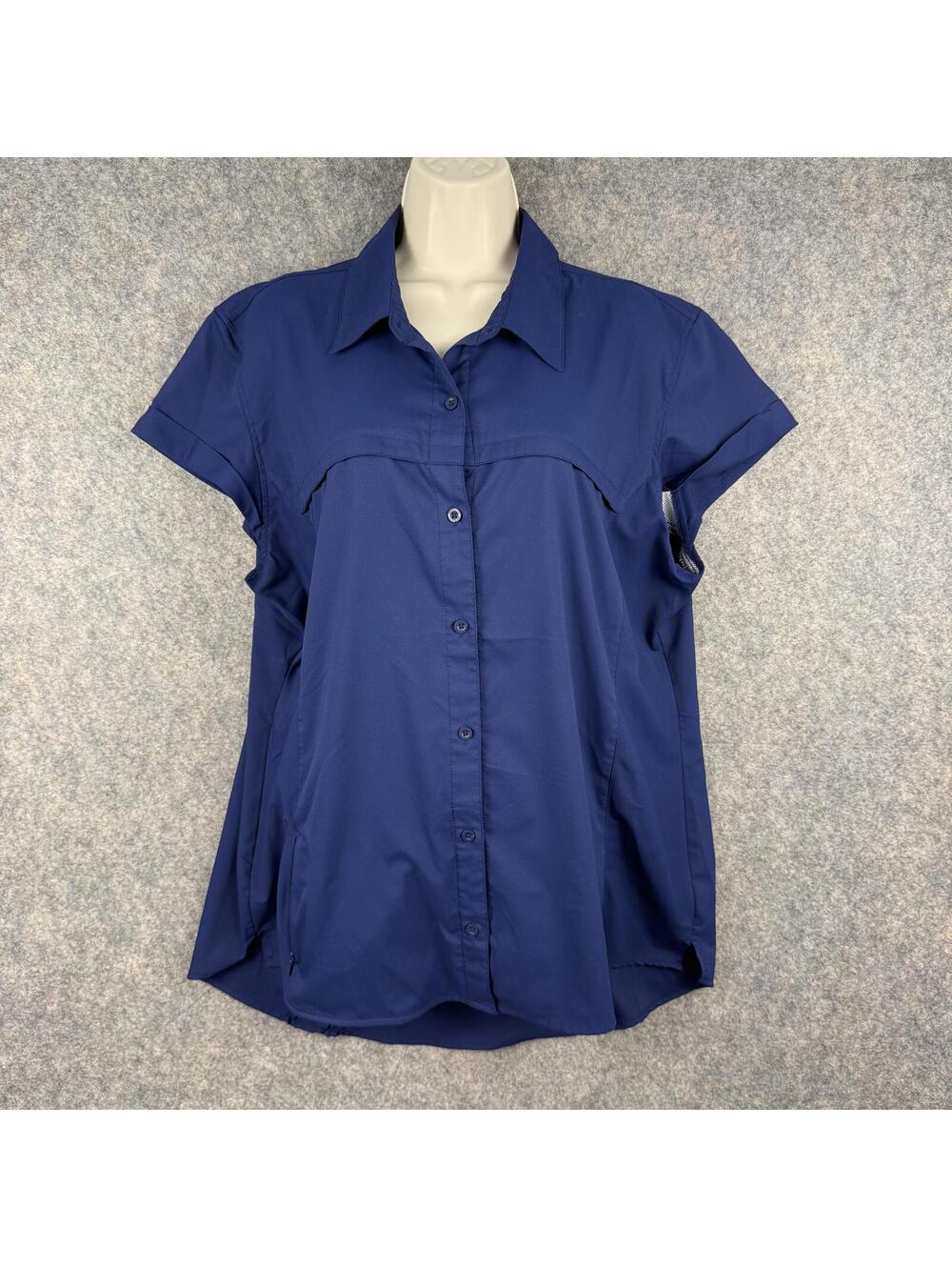 Magellan Fish Gear Semi-Fitted Short Sleeve Button Front Shirt Navy Blue XXL 532